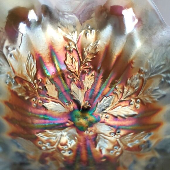 Vintage Fenton Cobalt Carnival Glass Ruffle Compote Rib Holly Footed Jelly Dish - Picture 5 of 8